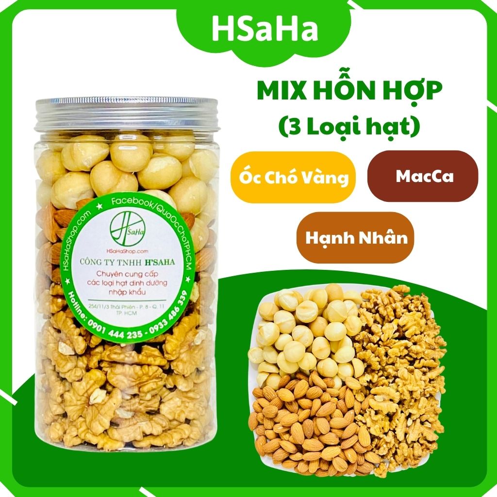 Mix Các Loại Hạt Cho Bà Bầu - 3 Loại Tách Vỏ - HSaHa ( Hạt Óc Chó Vàng + Mắc ca + Hạnh nhân ) 500g