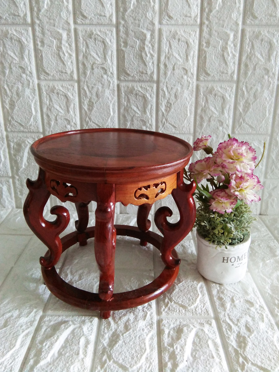 Đôn kệ tròn kiểu cổ Gỗ Hương Ta Đỏ 22 cm - KTG22