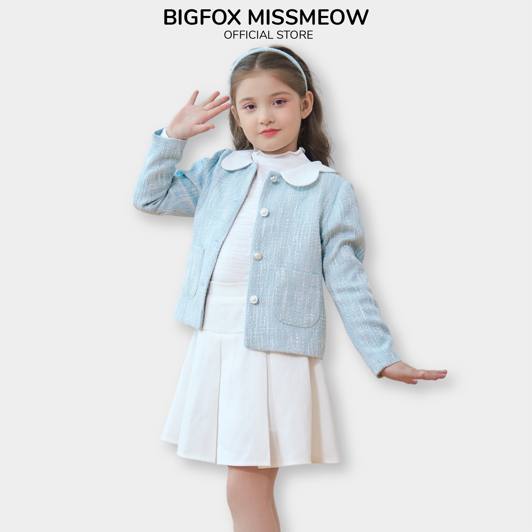 Áo khoác bé gái BIGFOX MISS MEOW  size đại chất dạ tweed 2 lớp kiểu Hàn Quốc tiểu thư sang chảnh 6-11 tuổi 38kg 2006