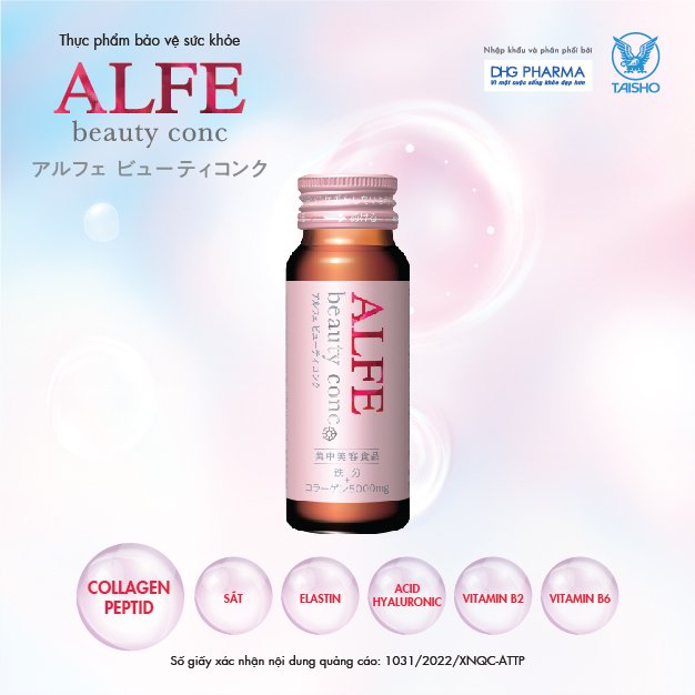 Collagen uống ALFE Beauty Conc hỗ trợ tăng đàn hồi da, giúp da sáng đẹp mịn màng Hộp 10 chai x 50ml - Chính hãng DHG Pharma