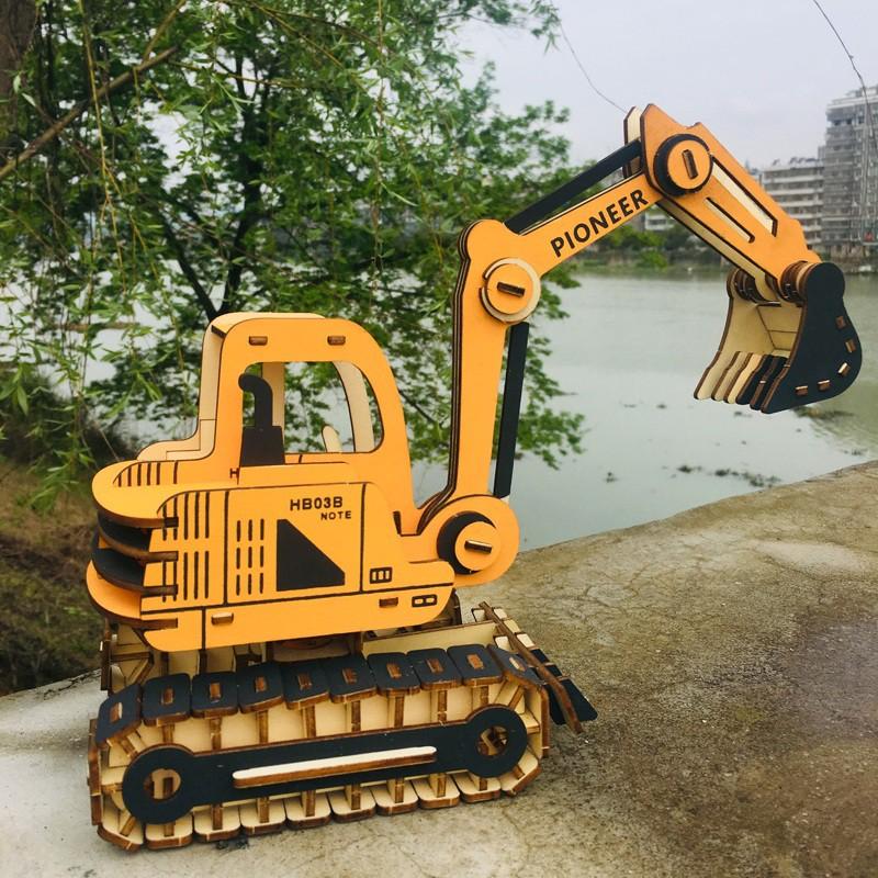 Đồ chơi lắp ráp gỗ 3D Mô hình Máy Xúc Excavator Laser