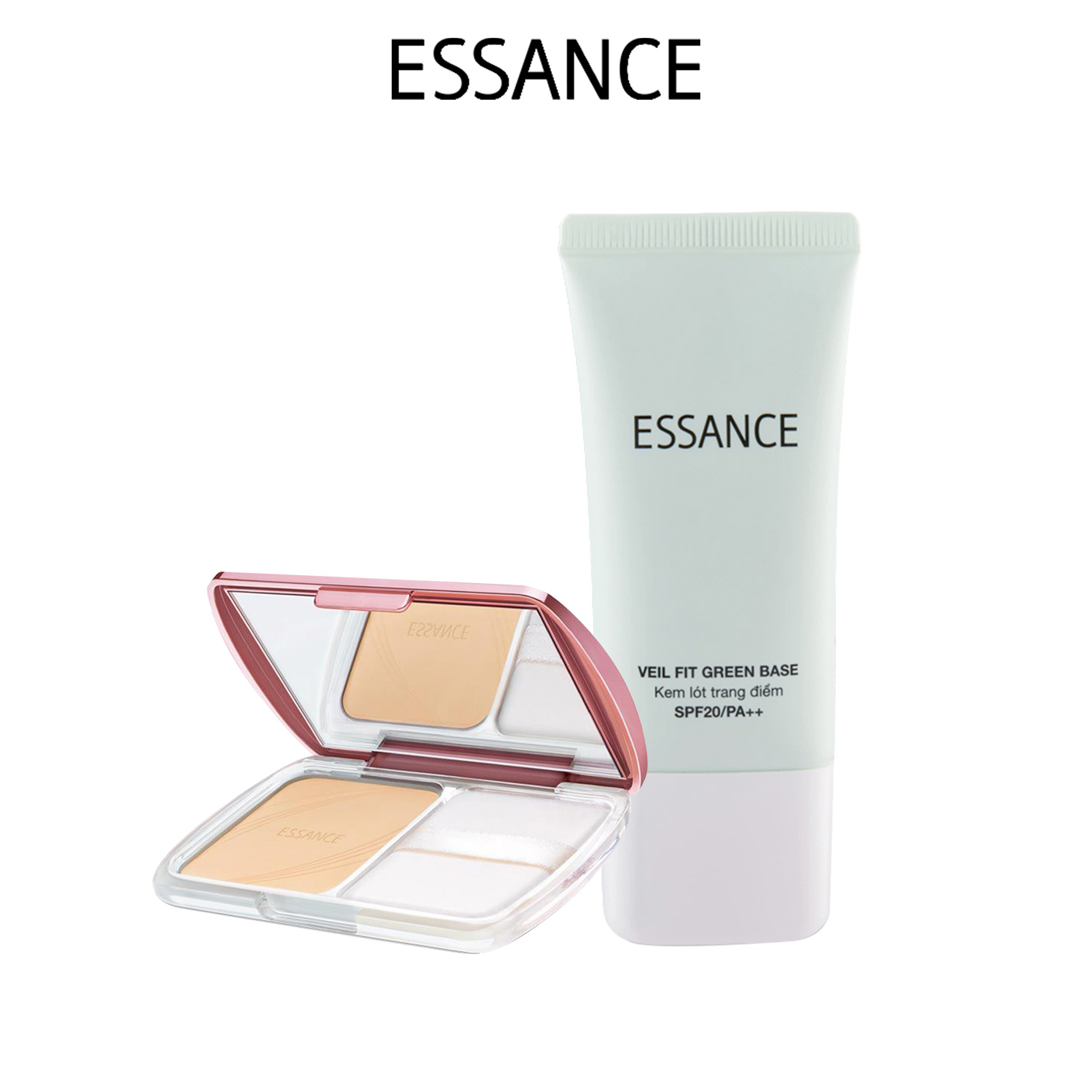 Combo Phấn nền siêu mịn lâu trôi Essance Veil Fit Two Way Cake SPF40/PA++ 7g và Kem lót hiệu chỉnh sắc da kiểm soát dầu Essance Veil Fit Green Base SPF20 PA++ 30ml