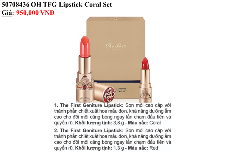 Bộ Son thỏi bền màu dưỡng ẩm ngăn lão hóa OHUI The First Geniture Lipstick 3.8g