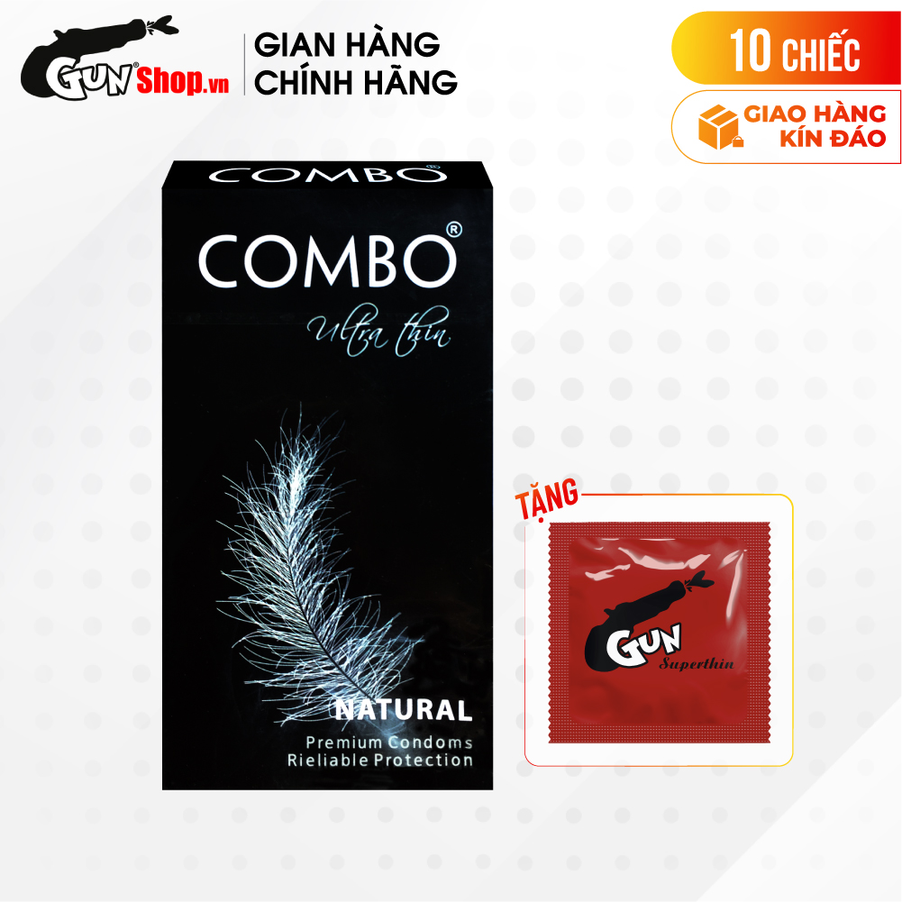 [Hộp 10 cái] Bao cao su Combo - Mỏng mịn, không mùi kèm 1 chiếc BCS Gun Super Thin