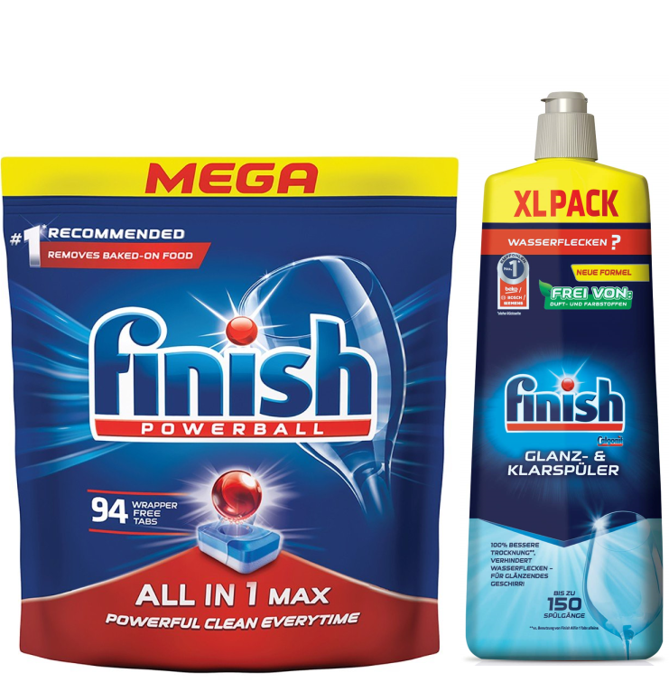 Combo 94 Viên rửa bát Finish All in 1  max + Nước làm bóng Finish 750ml