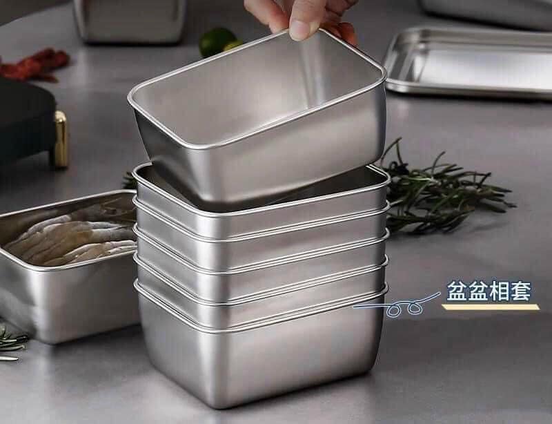 SET 5 HỘP INOX SUS304 ĐỰNG THỰC PHẨM CÓ NẮP ĐẬY HÀNG DÀY ĐẸP