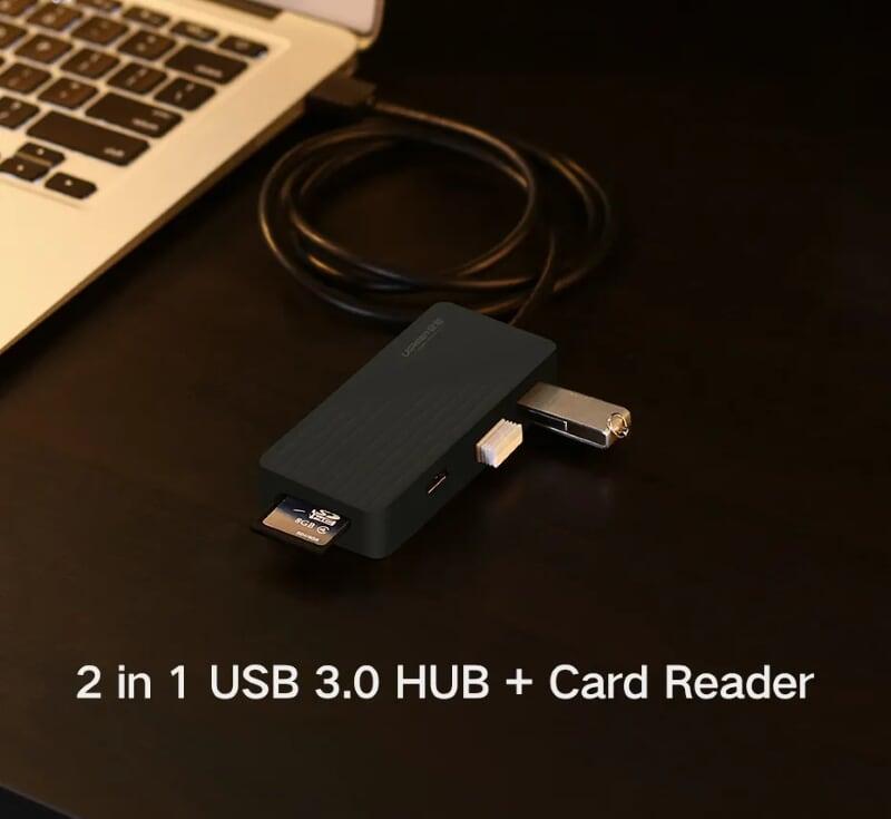 Ugreen UG30413CR132TK 1M màu Đen Bộ chia HUB USB 3.0 sang 3 USB 3.0 + đọc thẻ SD TF hỗ trợ nguồn MICRO USB - HÀNG CHÍNH HÃNG