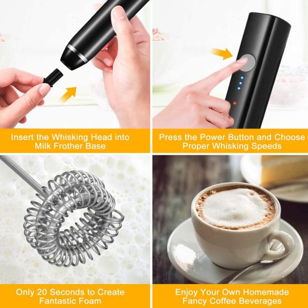 USB Rechargeable Milk Frother Handheld Electric  3