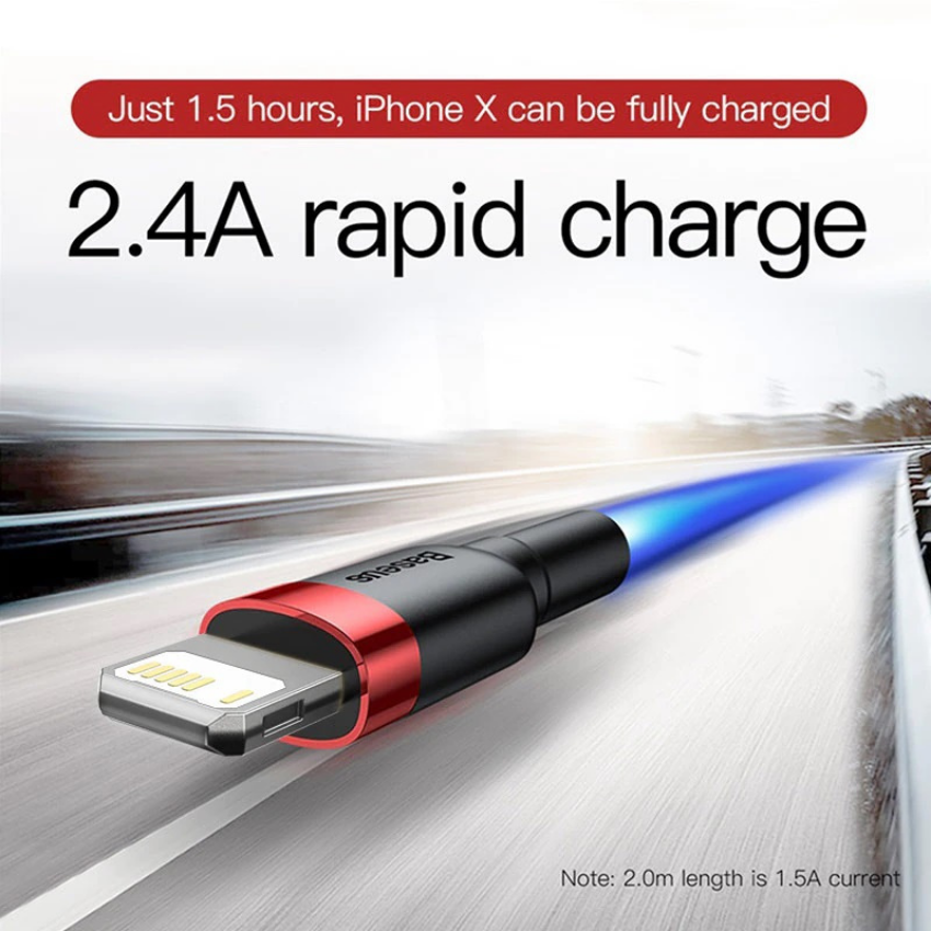 Cáp sạc Baseus Cafule Series nhanh và truyền dữ liệu tốc độ cao Usb to IP 2.4A CALKLF- Hàng chính hãng