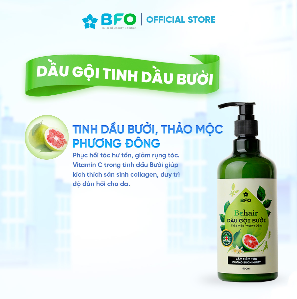 Dầu Gội Xả Bưởi Tinh Chất Thiên Nhiên Giúp Thư Giãn Giảm Rụng Tóc Dung Tích 500ml