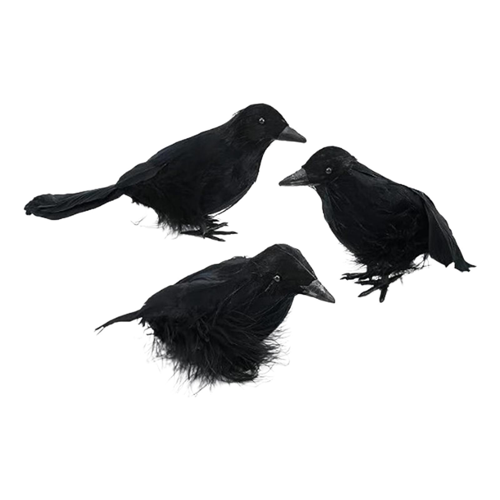 3Pcs Halloween Crows Birds Black Simulation Feather Crow for Halloween Party