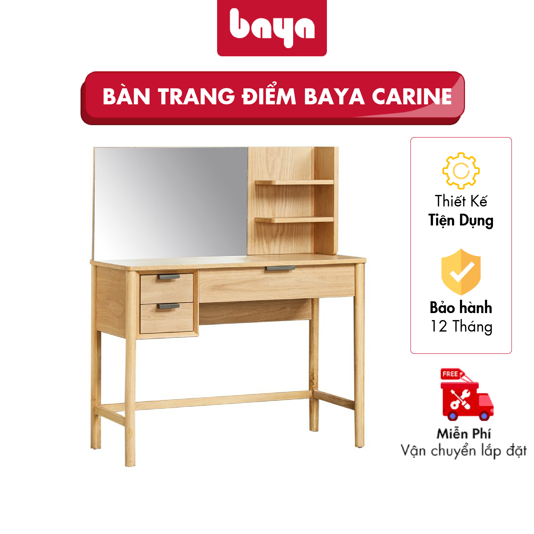 Bàn Trang Điểm Kèm Gương BAYA CARINE Thiết Kế Gọn Gàng, Thanh Mảnh Với Nhiều Ngăn Kéo Và Hộc Tủ giúp Cất Giữ Vật Dụng Cần Thiết 5273