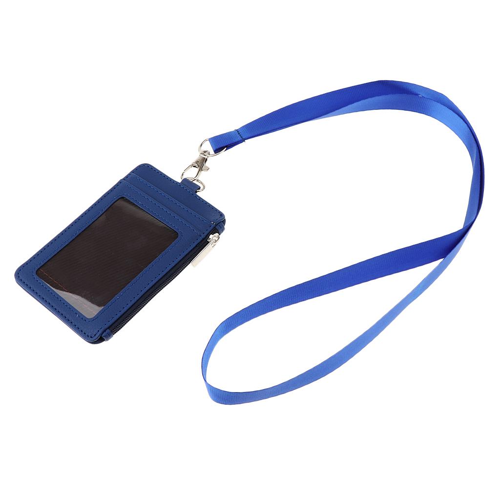 5 máy tính 2 Mặt Da PU Huy Hiệu Đựng Thẻ Khóa Kéo Thẻ Tên Giá Đỡ có Dây Buộc