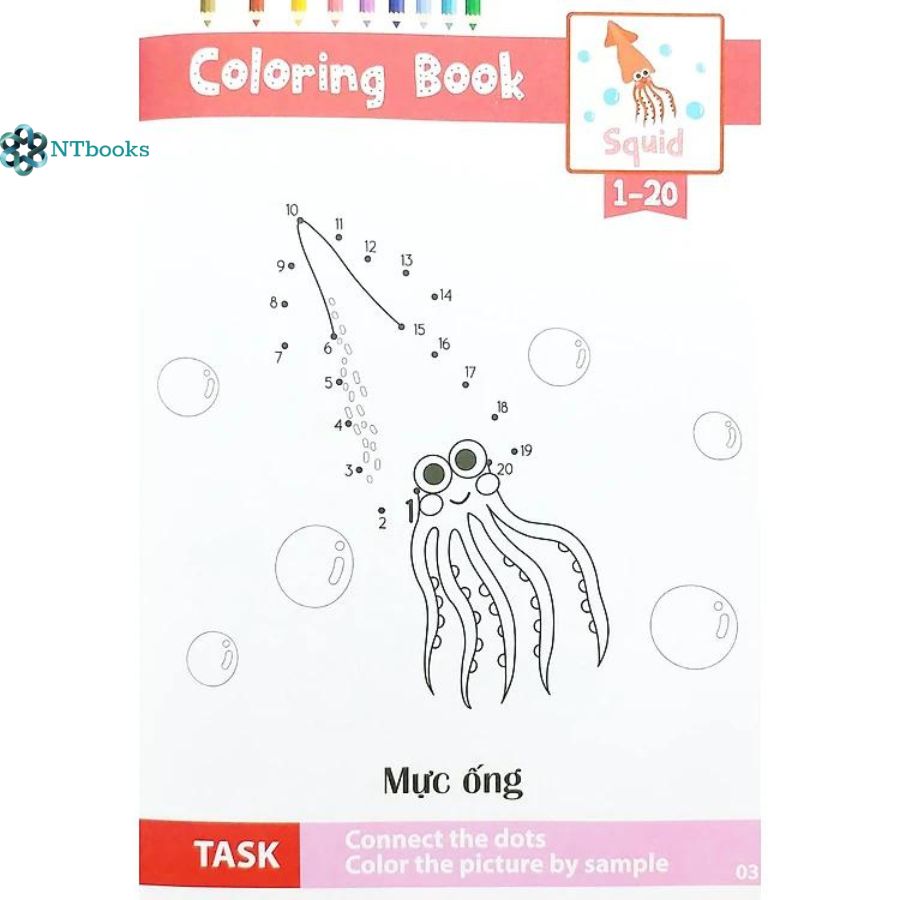 Combo 2 cuốn Nối Số Và Tô Màu Thông Minh: Thế Giới Động Vật - Động Vật Biển Tập 1 + Tập 2