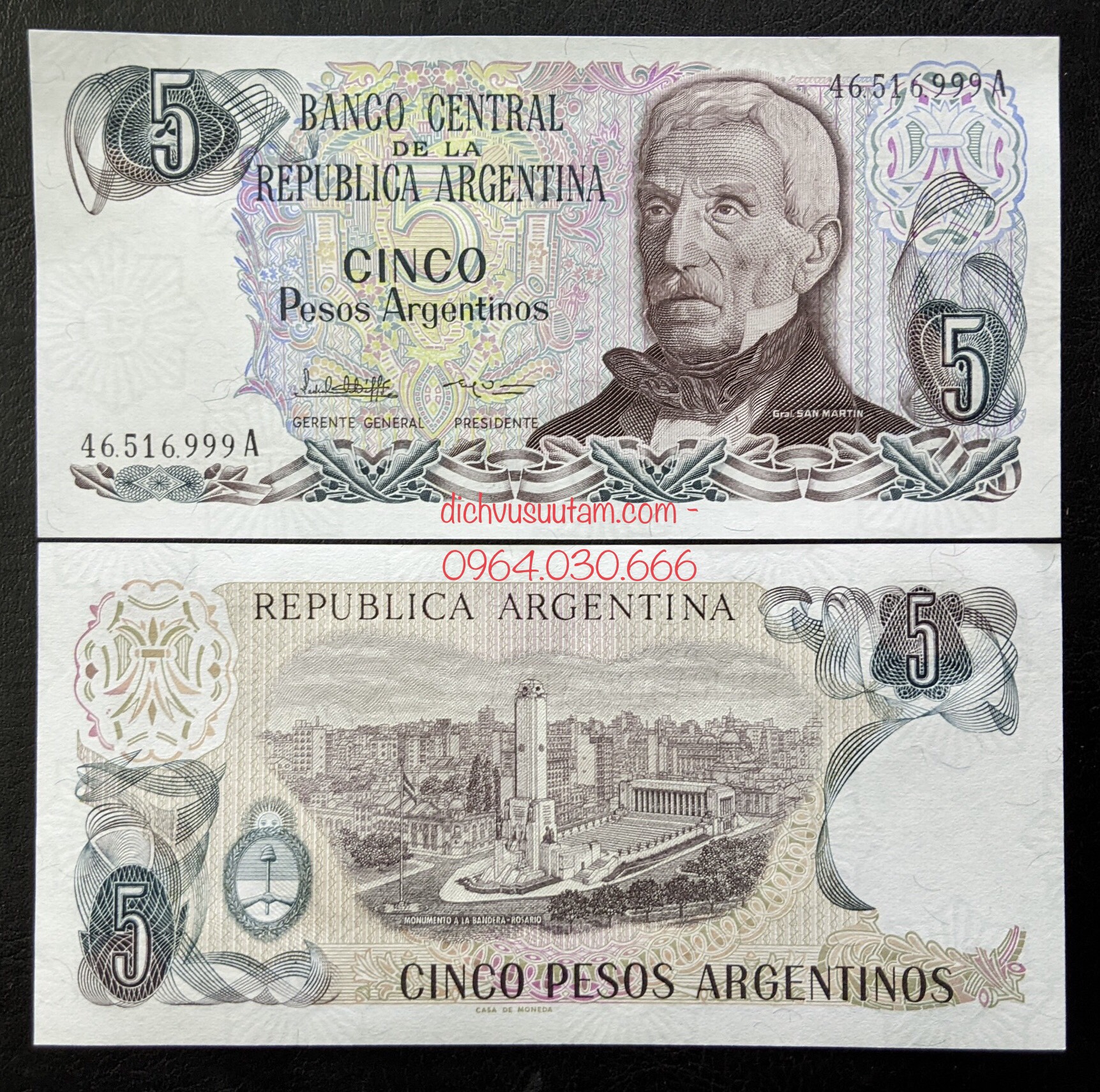 Tiền xưa Cộng hòa Argentina 5 pesos mới cứng sưu tầm