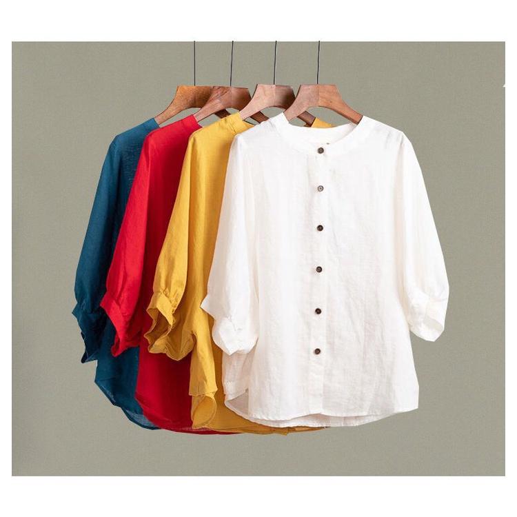 Mẫu Áo Đũi Trơn Nhiều Màu, Mẫu Áo Sơ Mi Nữ Cổ Tròn Vintage Chất Mềm, Phù Hợp Mọi Độ Tuổi