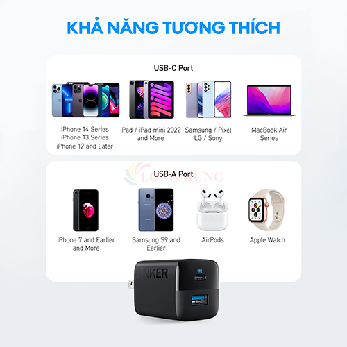 Cốc sạc Anker 323 1USB 1Type-C 33W PIQ 3.0/PD A2331 - Hàng chính hãng