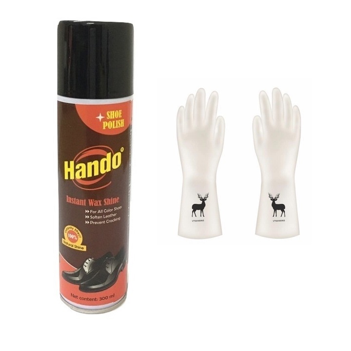 Chai xịt bóng bảo dưỡng giày da Hando 300ml + Tặng 1 đôi găng tay cao su siêu dai con hươu (Họa tiết ngẫu nhiên)