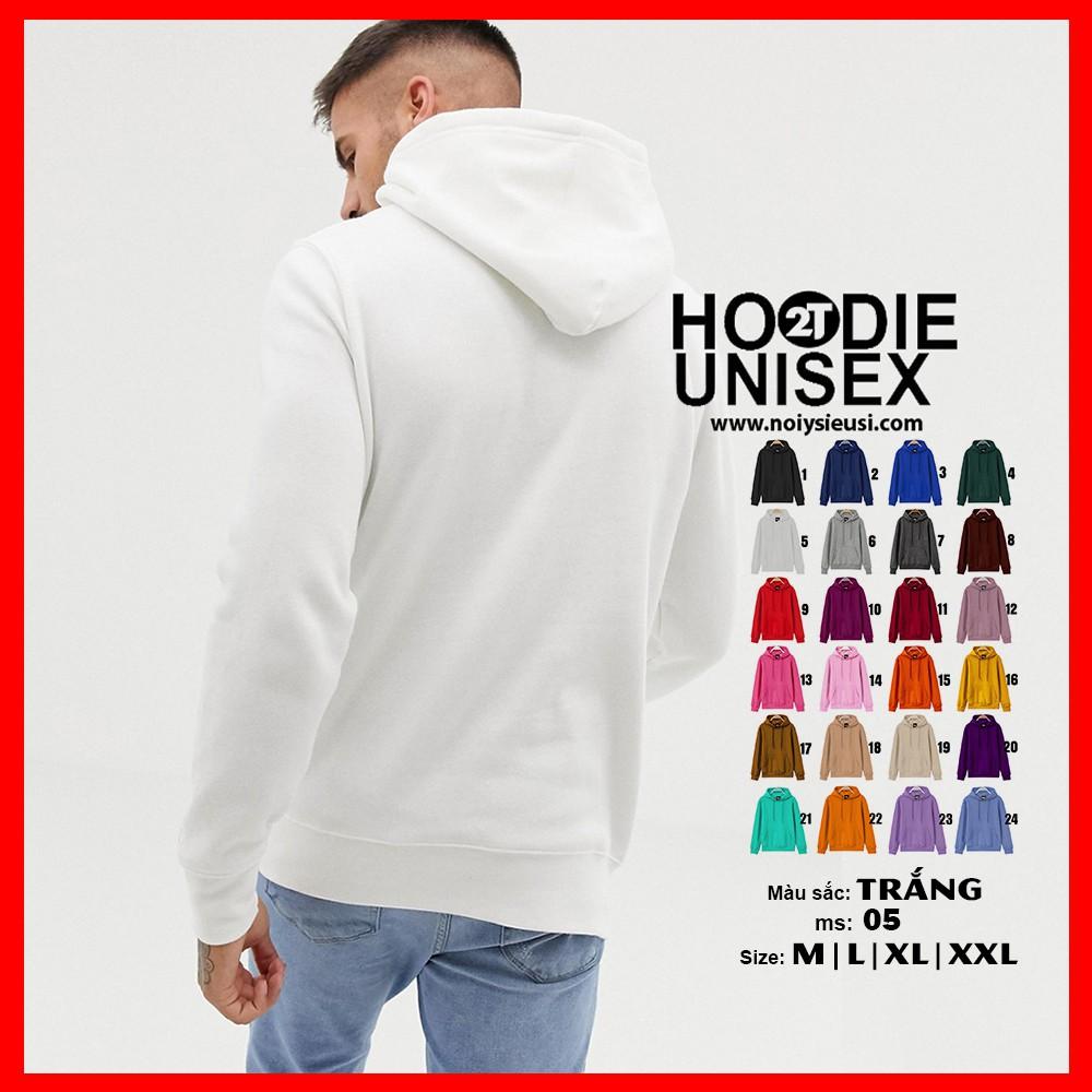 Áo hoodie unisex 2T Store H05 màu trắng khoác nỉ chui đầu nón 2 lớp dày dặn đẹp chất lượng