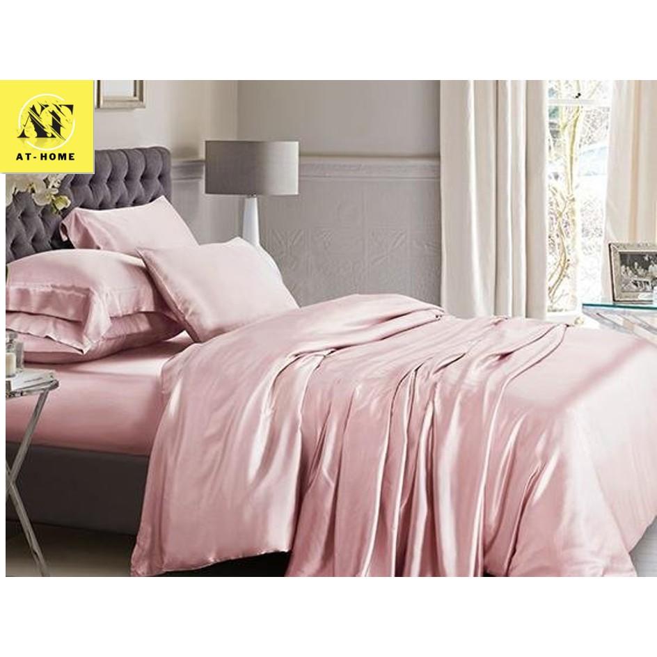 Bộ 5 Món Vỏ Chăn Ga Gối Phi Lụa Thương hiệu LAN PHAM BEDDING Mát Mịn - Màu Hồng Phấn