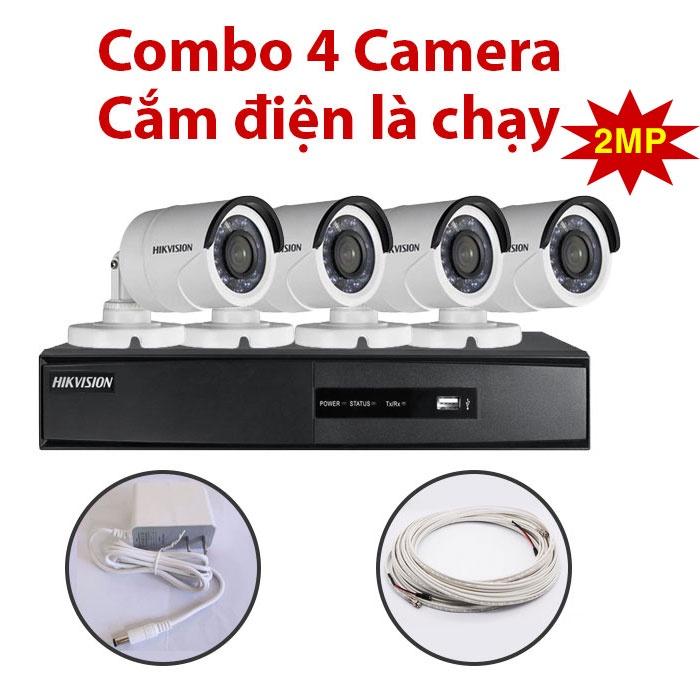 Trọn Bộ 4 Camera vỏ sắt Hikvision 16d0t-ir 2.0 mp Full HD 1080P kèm ổ cứng 500g và 80 mét dây đúc sẵn - Hàng chính hãng