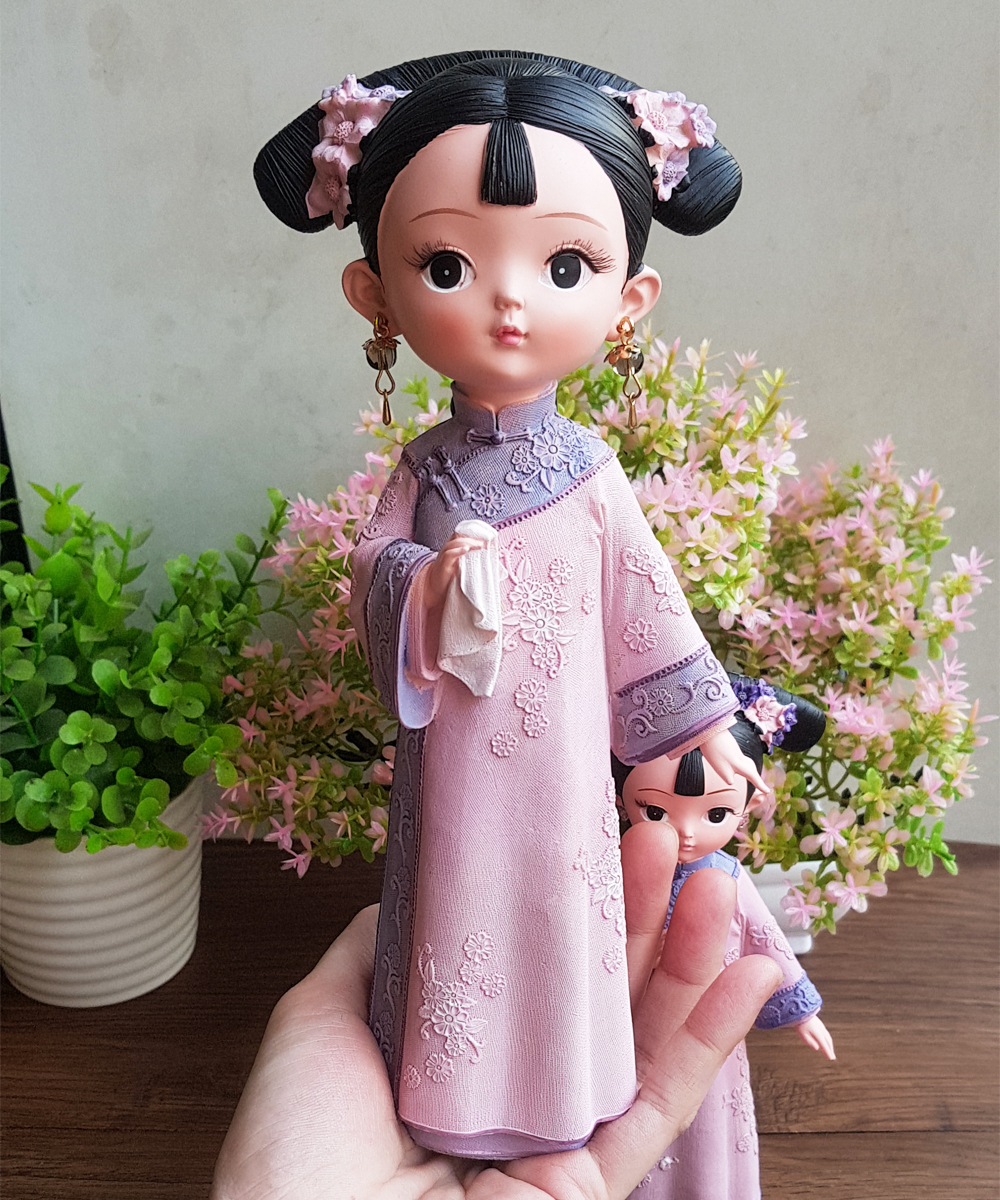 Tượng thiếu nữ cầm khăn cổ trang 3D size 16cm / size 22cm mẫu MIXU003