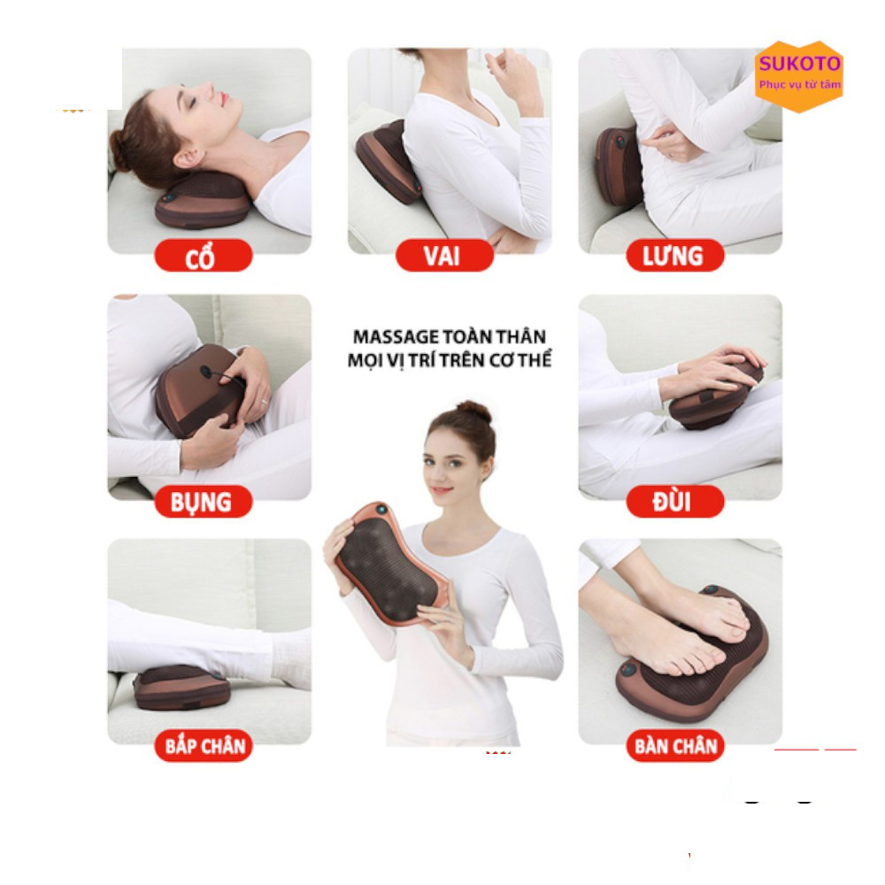 Gối Massage SUKOTO 8 Bi Đảo Chiều- Xoa Dịu Mỏi Cổ Vai Gáy