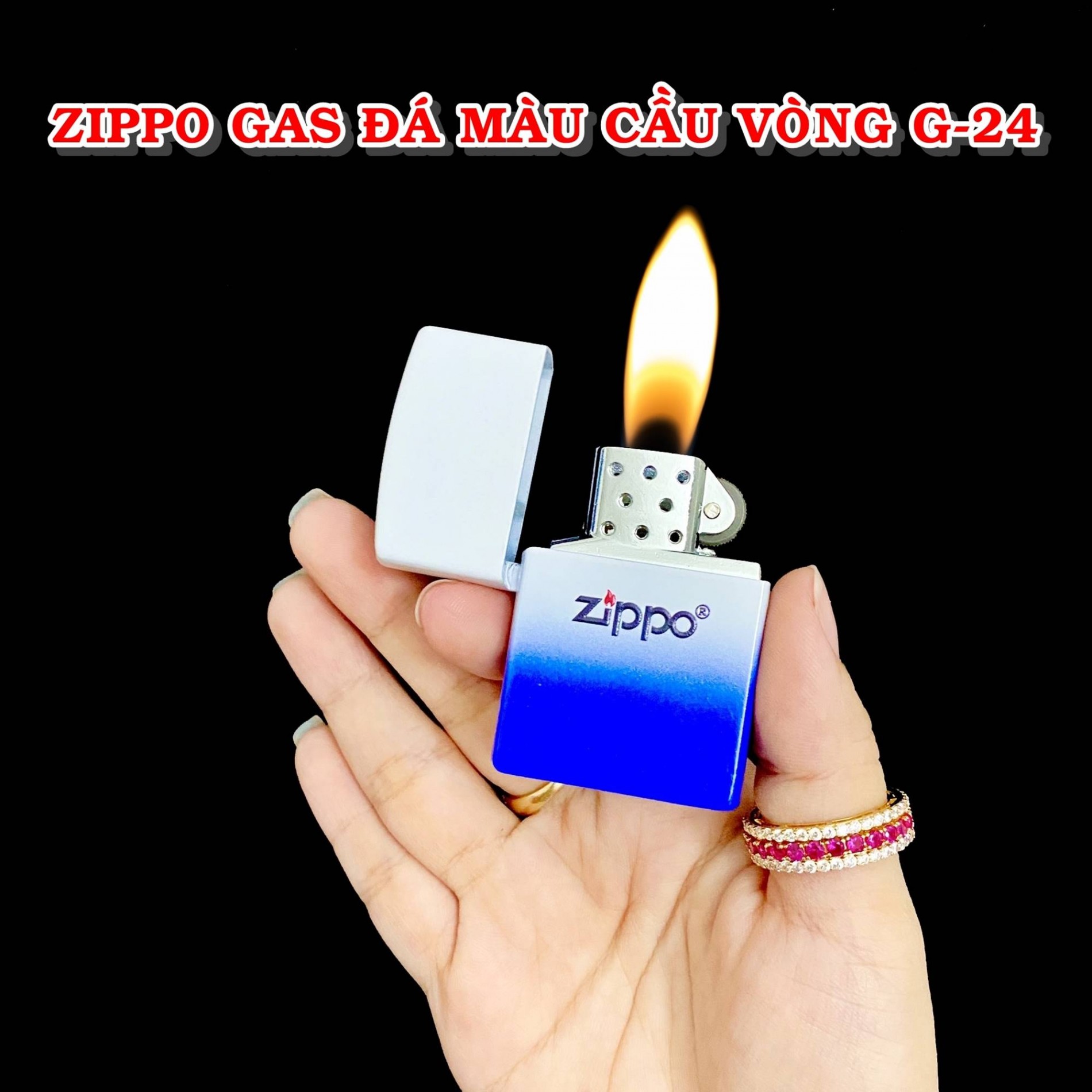 Hột quẹt bật lửa Vzipo gas đá màu cầu vòng siêu đẹp G24 - xài gas