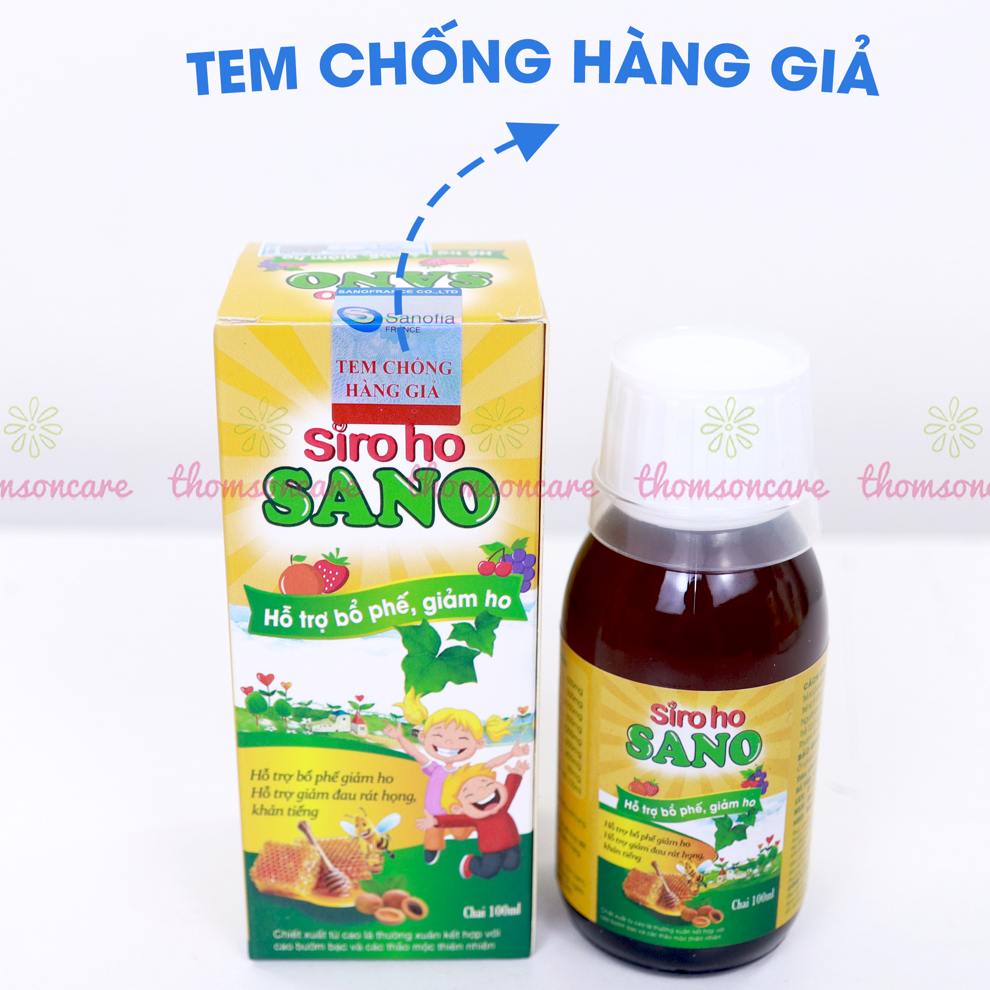 Siro ho cho bé, siro ho Sano Sanofia - giúp bổ phế, giảm ho, tiêu đờm từ thảo dược - Chai 100ml Thomsoncare