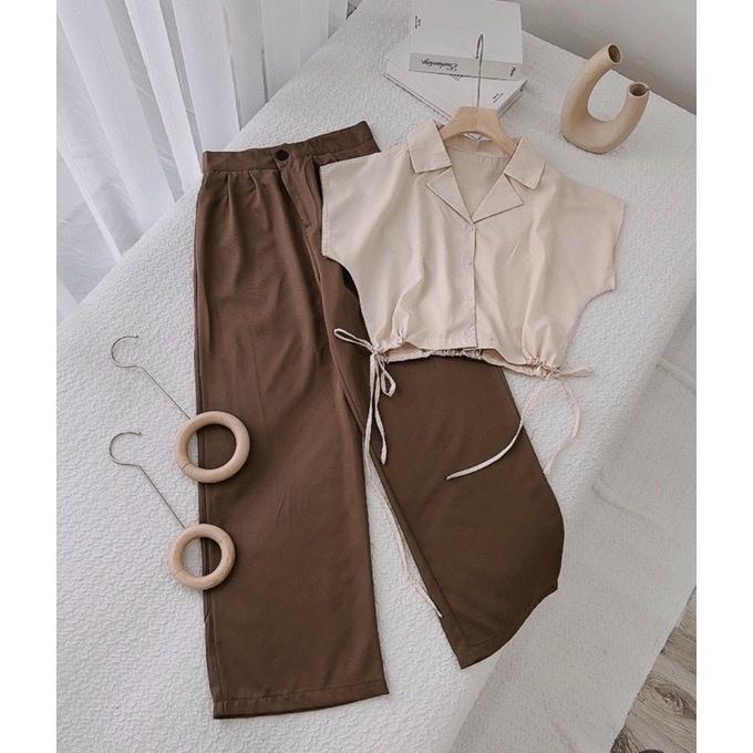 SET ÁO SƠ MI CROPTOP KÈM QUẦN ỐNG RỘNG