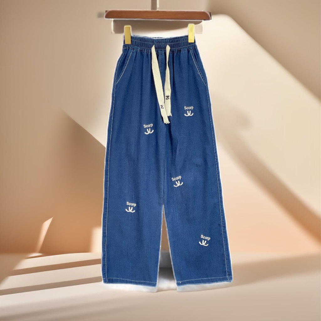 Quần bò giấy cho bé gái ồng sớ size đại 9-18 tuổi thêu chữ Scorp vải mỏng mềm mại thời trang mặc được cả 4 mùa