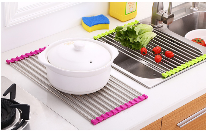 Kệ, vỉ inox co giãn thông minh gác bồn rửa chén xếp gọn, giá inox để chậu rửa bát đa năng size 22 * 47 cm GD567-ViInoxXG