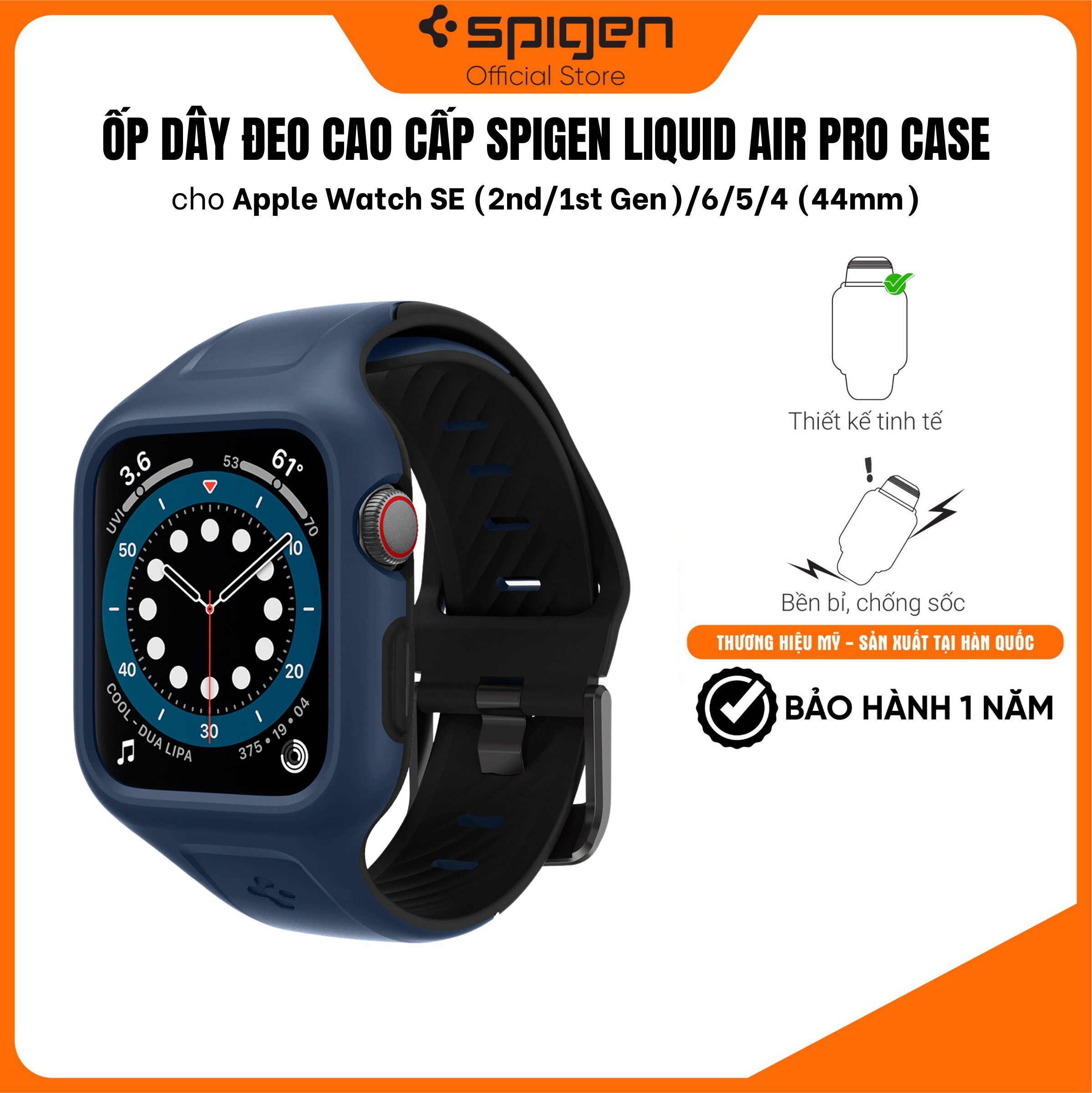 Dây Đeo Cao Cấp Spigen Liquid Air Pro Case cho Apple Watch SE (6/5/4 (44mm) - Hàng Chính Hãng