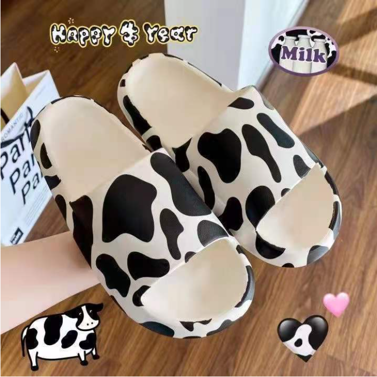 Dép bánh mì Ulzzang đế 5 cm bò sữa ngựa vằn màu loang đi chơi đi trong nhà tiện lợi giá rẻ cho nam nữ êm chân