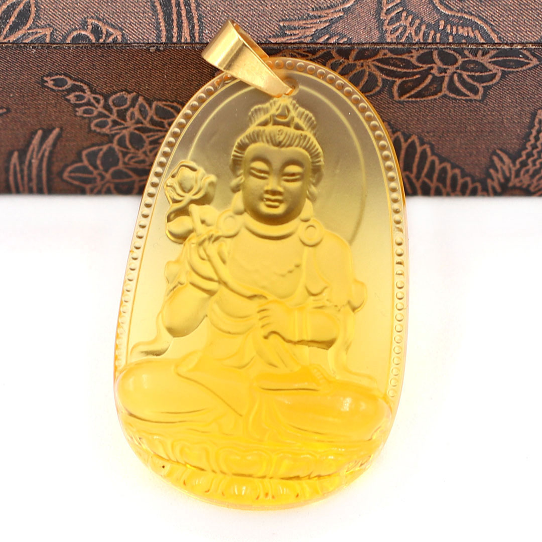 Mặt Dây Chuyền Phật Đại Thế Chí Bồ Tát Đá Pha Lê Vàng Size Nhỏ 3.6cm & Size Lớn 5cm- Tặng Kèm Móc Inox - Phong Thủy 868 - May Mắn - Bình An