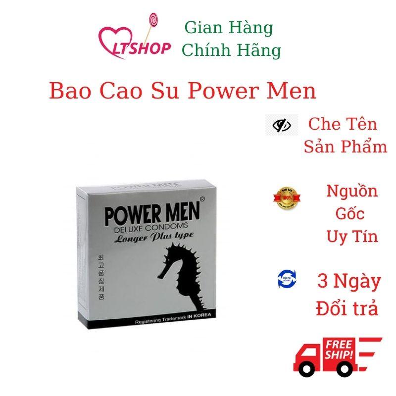 Bao Cao Su Powermen Longger Plus siêu mỏng gân gai nổi kéo dài thời gian 9% Benzocain chống xuất tinh sớm hộp 3 cái