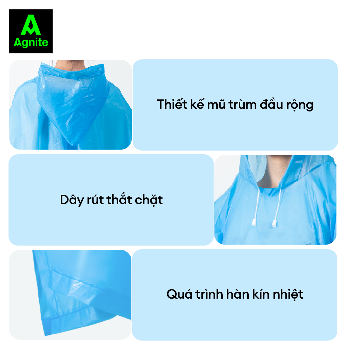 Áo mưa dài Agnite chất liệu EVA cao cấp - Siêu bền - Chống thấm nước tốt - Thiết kế thoải mái - Nhiều màu sắc - VS4075