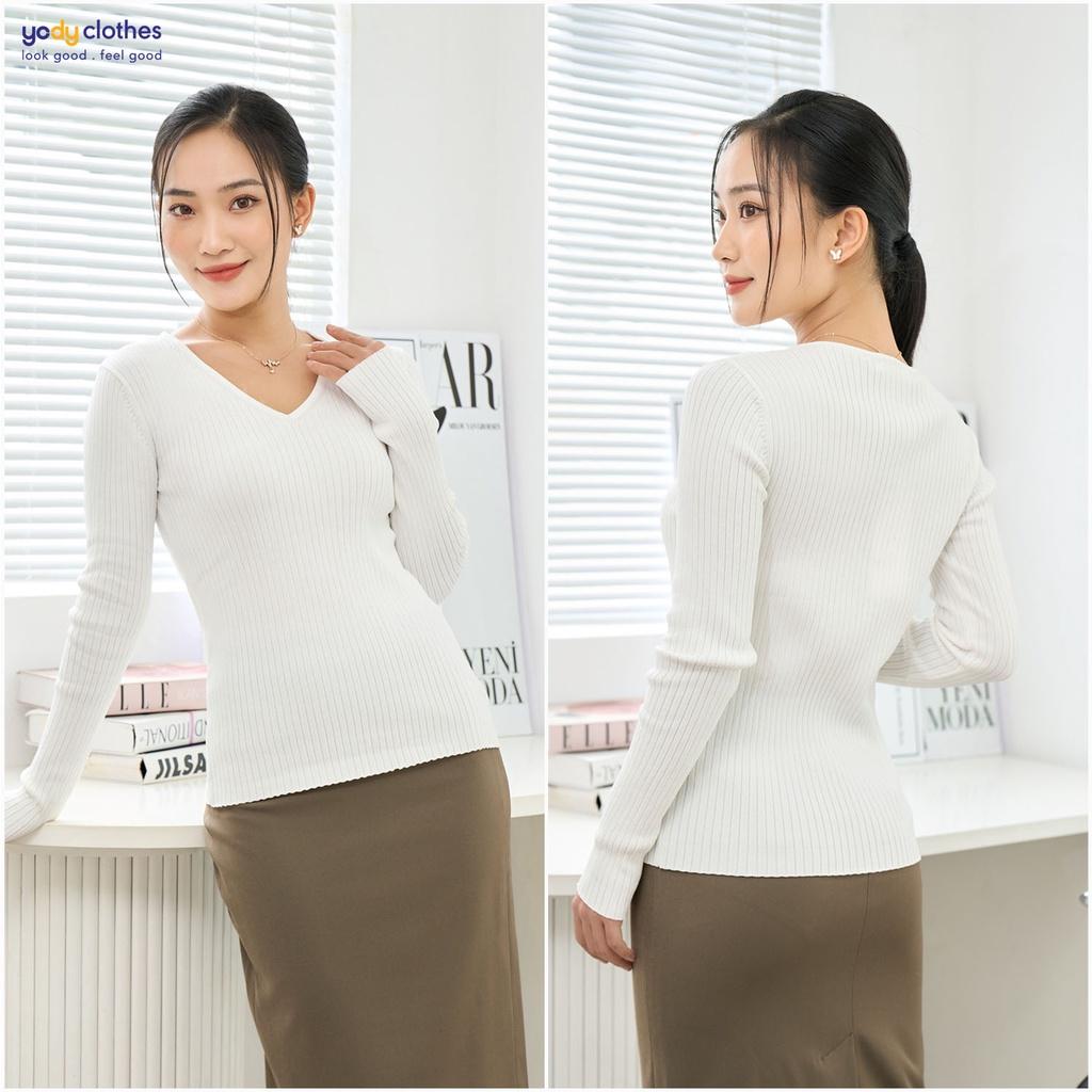 Áo Len Gân Nữ YODY Tay Dài Cổ Tim ALN5046