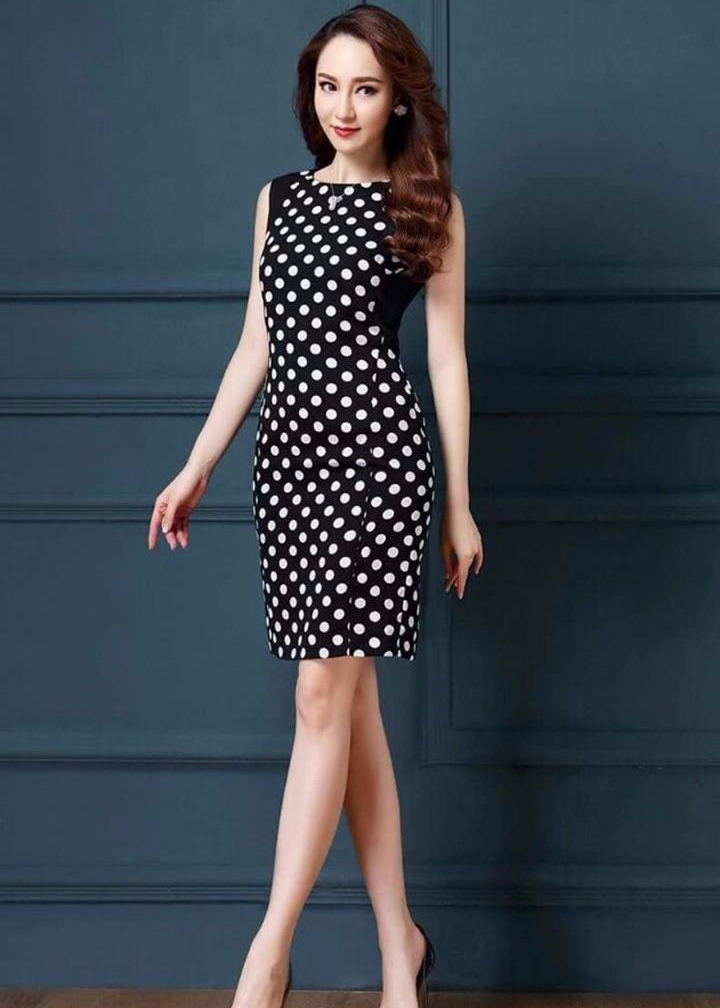 Đầm chấm bi công sở sát nách quý phái - DCS01