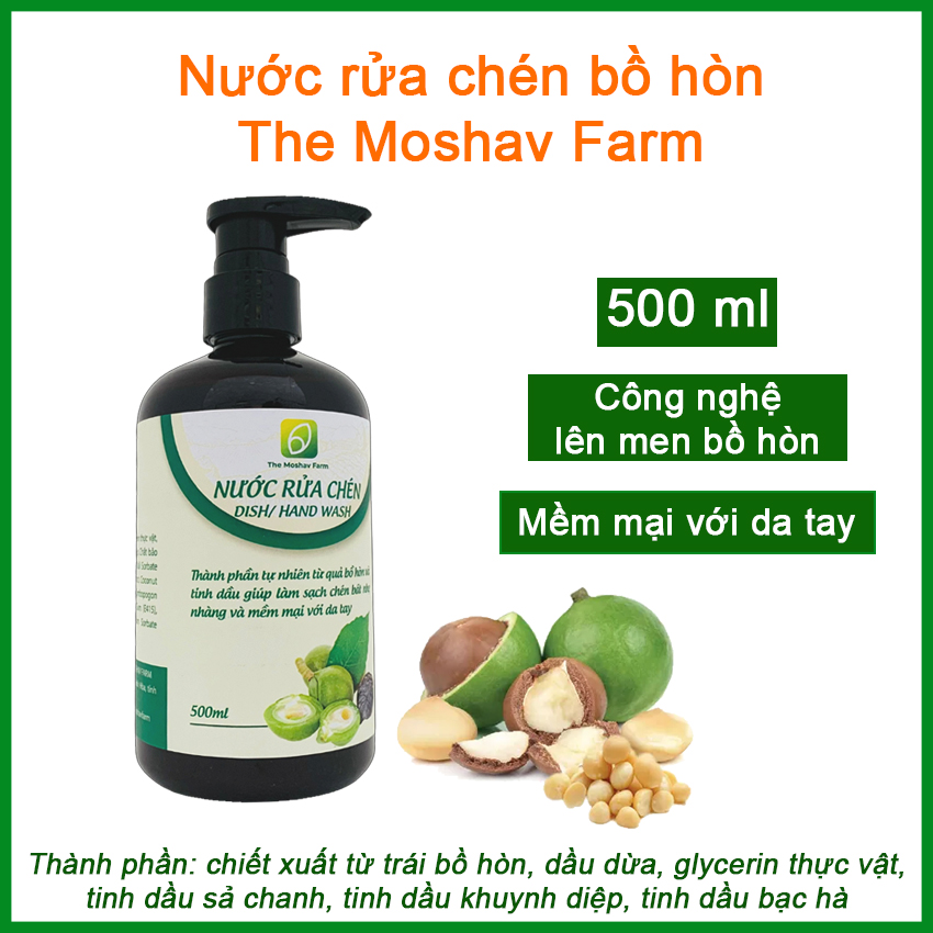 Nước Rửa Chén Hữu Cơ Bồ Hòn The Moshav Farm - 100% Từ Thiên Nhiên, Không Hóa Chất, Không Tồn Đọng Dư Lượng, An Toàn Cho Da Tay