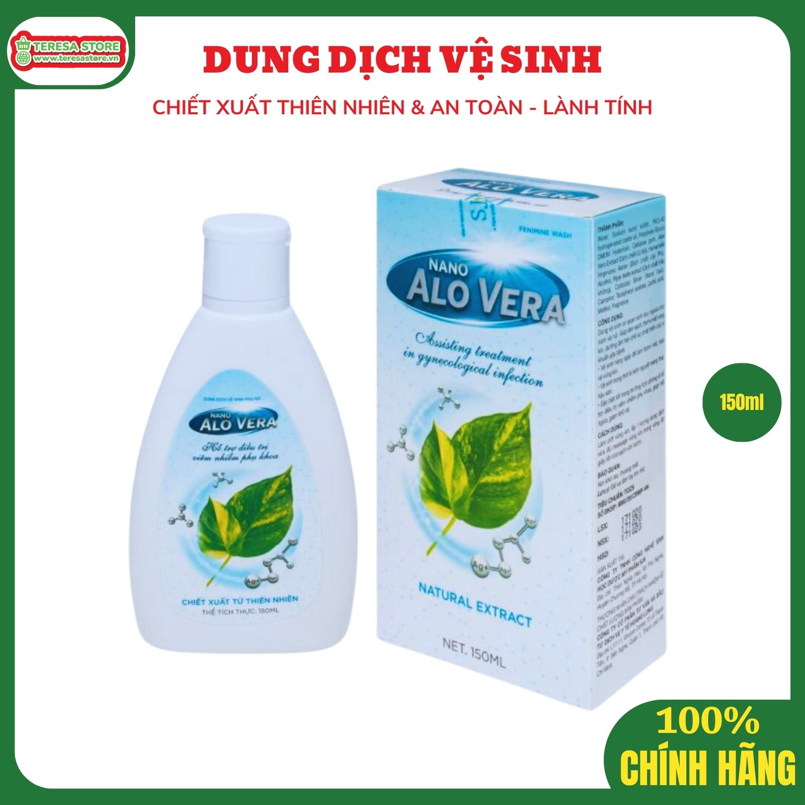 Dung dịch vệ sinh phụ nữ, an toàn cho bà bầu Nano AloVera, Chiết xuất từ là trầu không Chai 150ml