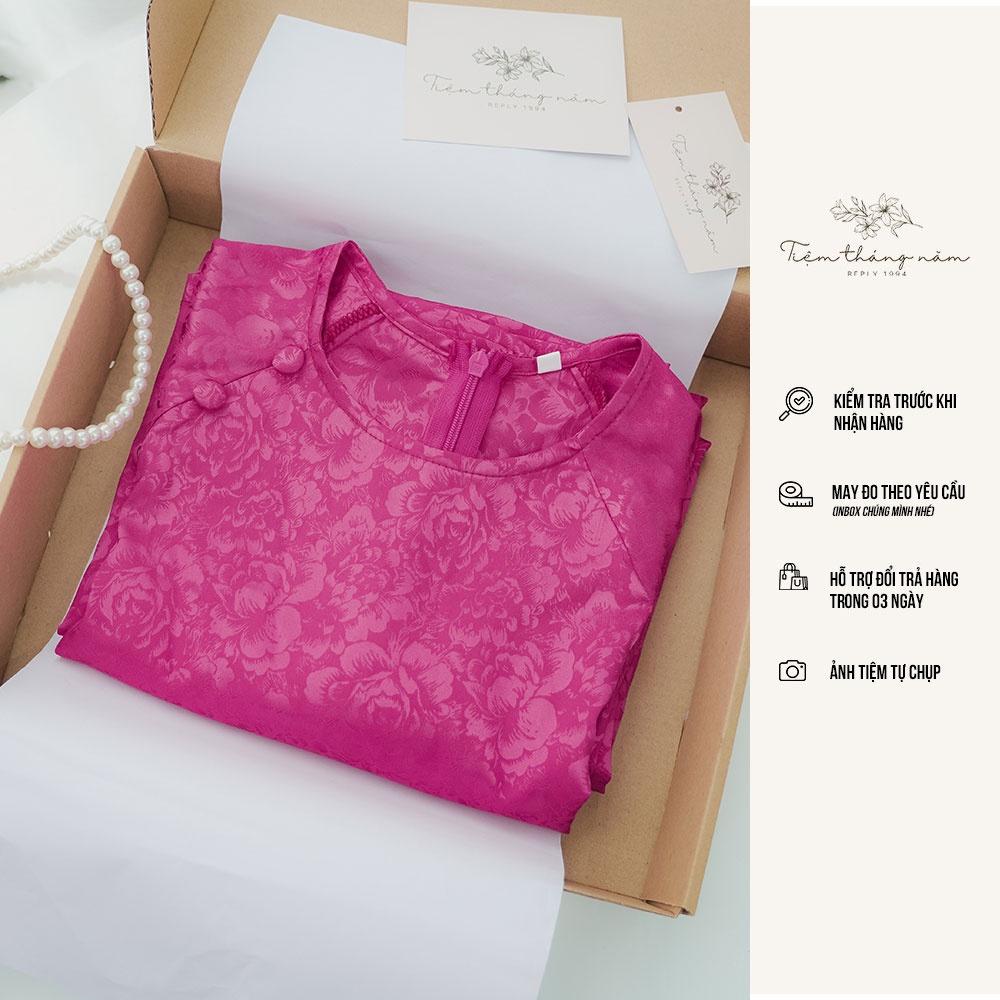 Áo dài Gấm Trà hoa - Màu Hồng cánh sen