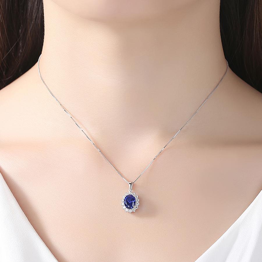 Dây Chuyền Bạc Nữ Cao Cấp Hình Bông Hoa Đính Đá Màu Xanh Dương - DB2413 - Bảo Ngọc Jewelry