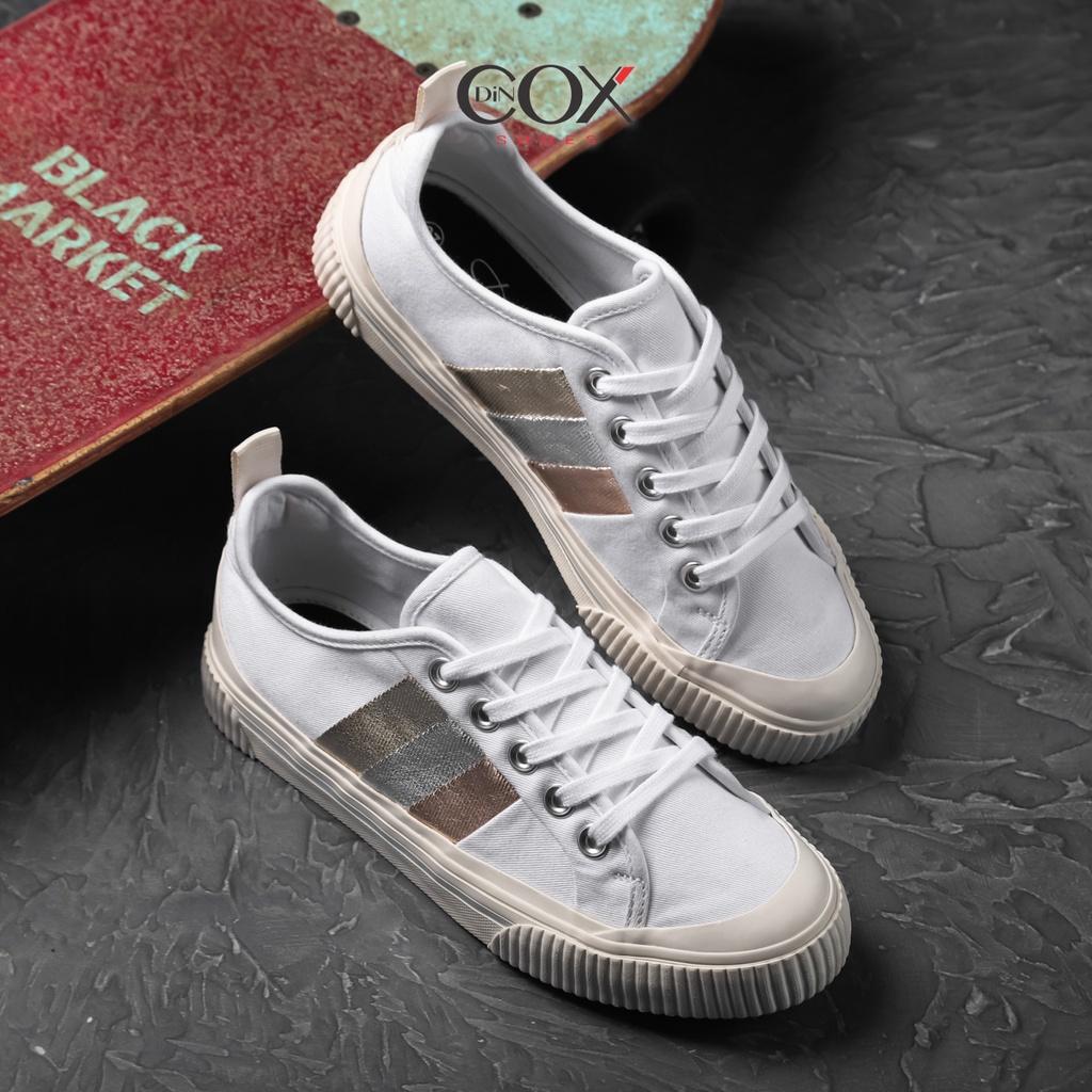 Giày Sneaker Bata Vải Canvas Nữ DINCOX C20 Nữ Tính Sang Trọng Methalic White