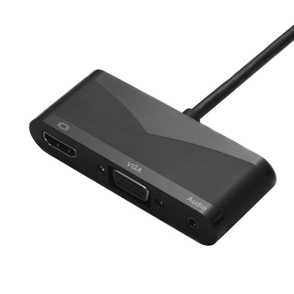 3 in1 Type-C to 1080P HDMI + VGA + 3.5mm Audio Video Converter Adapter Black