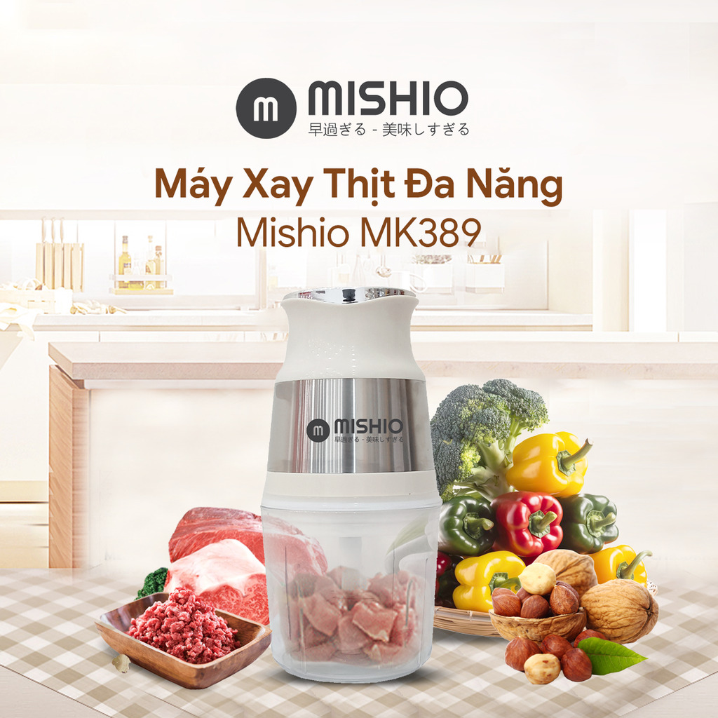 Máy Xay Mini Mishio MK389 - Dung Tích 0.8L, Xay Đồ Ăn Dặm, Gia Vị, Đồ Khô, Công Suất 250W Mạnh Mẽ - Hàng chính hãng