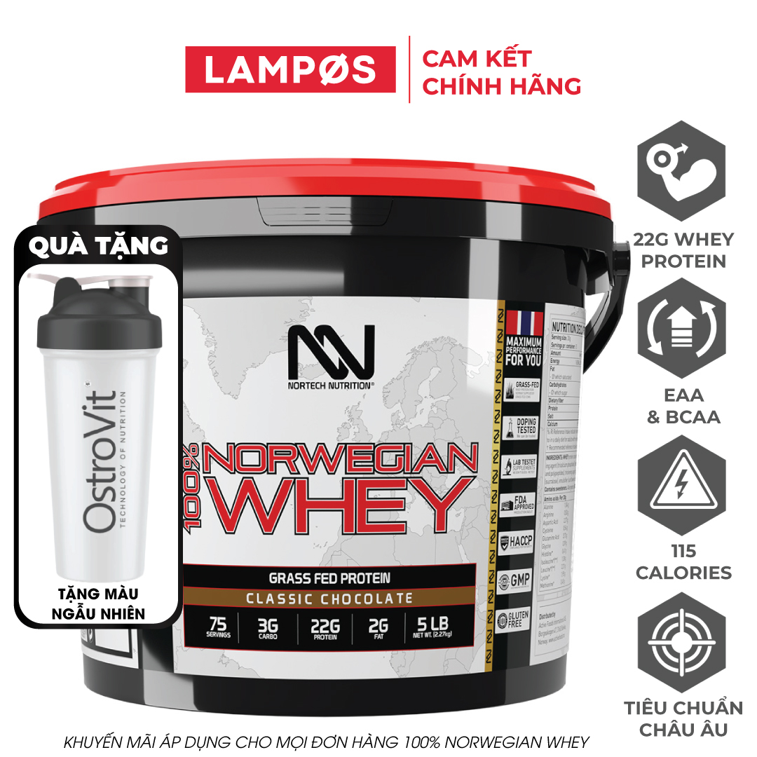 [Chính Hãng] Sữa Tăng Cơ Whey Protein NorTech, 100% Norwegian Whey 5Lbs (2270g), 75 Lần Dùng | Nhập Khẩu Na-Uy