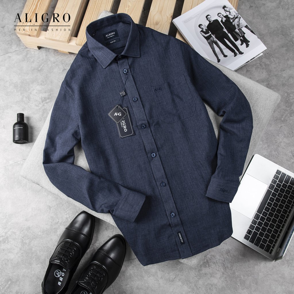 Áo sơ mi nam công sở dài tay Aligro màu navy ALGS158