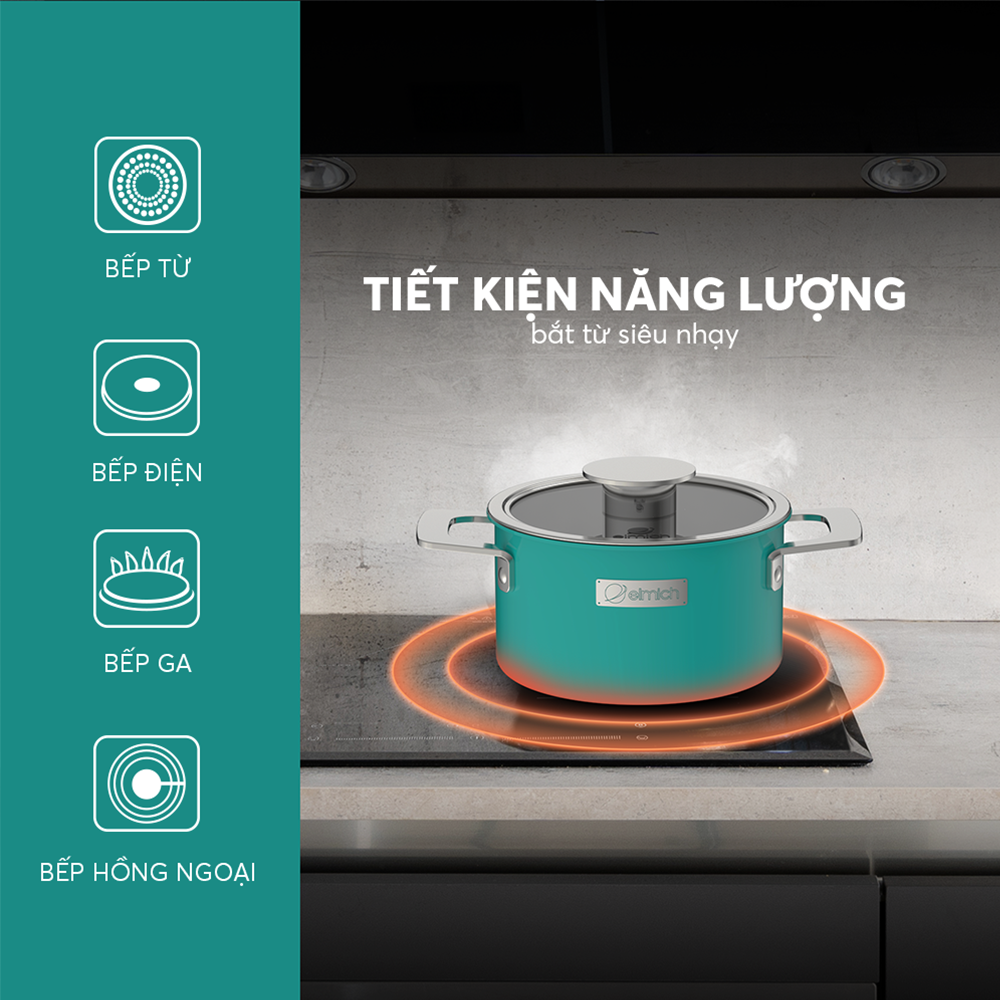 Bộ 3 Nồi Inox Liền Khối Elmich Hera size 16, 20, 22cm Xanh-Tím-Vàng