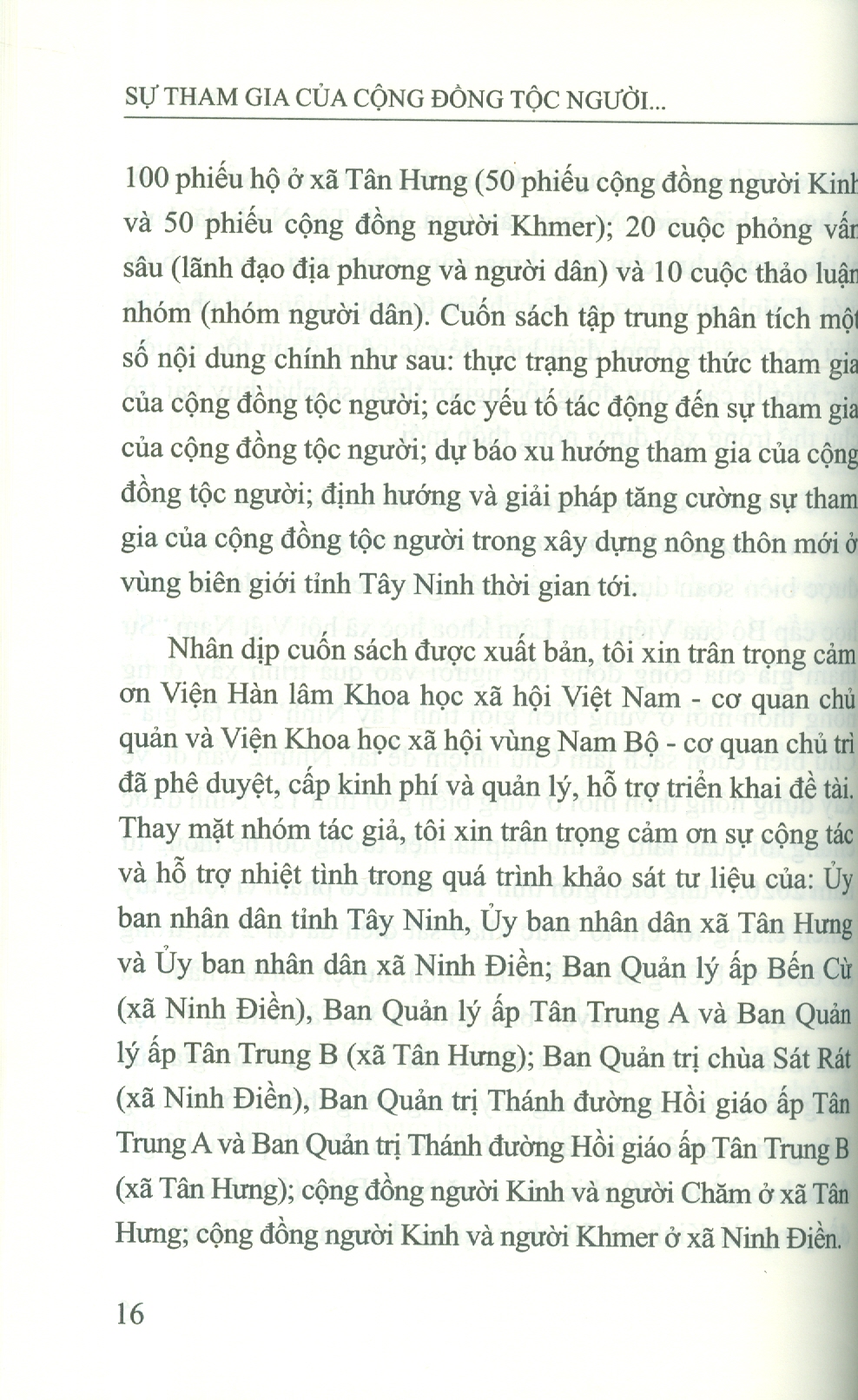 Sự Tham Gia Của Cộng Đồng Tộc Người Vào Quá Trình Xây Dựng Nông Thôn Mới Ở Ven Biên Giới Tỉnh Tây Ninh (Sách Chuyên Khảo)